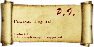 Pupics Ingrid névjegykártya